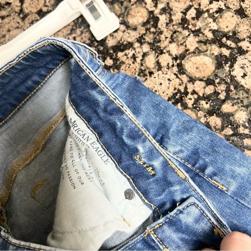 American Eagle Slim Denim Blue Jeans Extreme Flex Distressed Size 29x32 - Picture 6 of 8